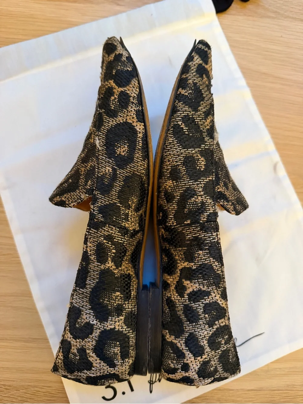 3.1 Phillip Lim Leopard Jacquard Pointed Toe Flats in Black and Gold